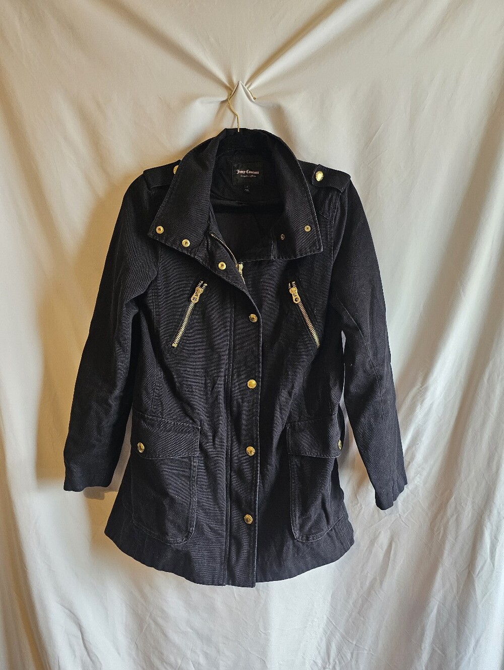 Vintage Y2k Black Women's Utility Jacket with Gold Hardware